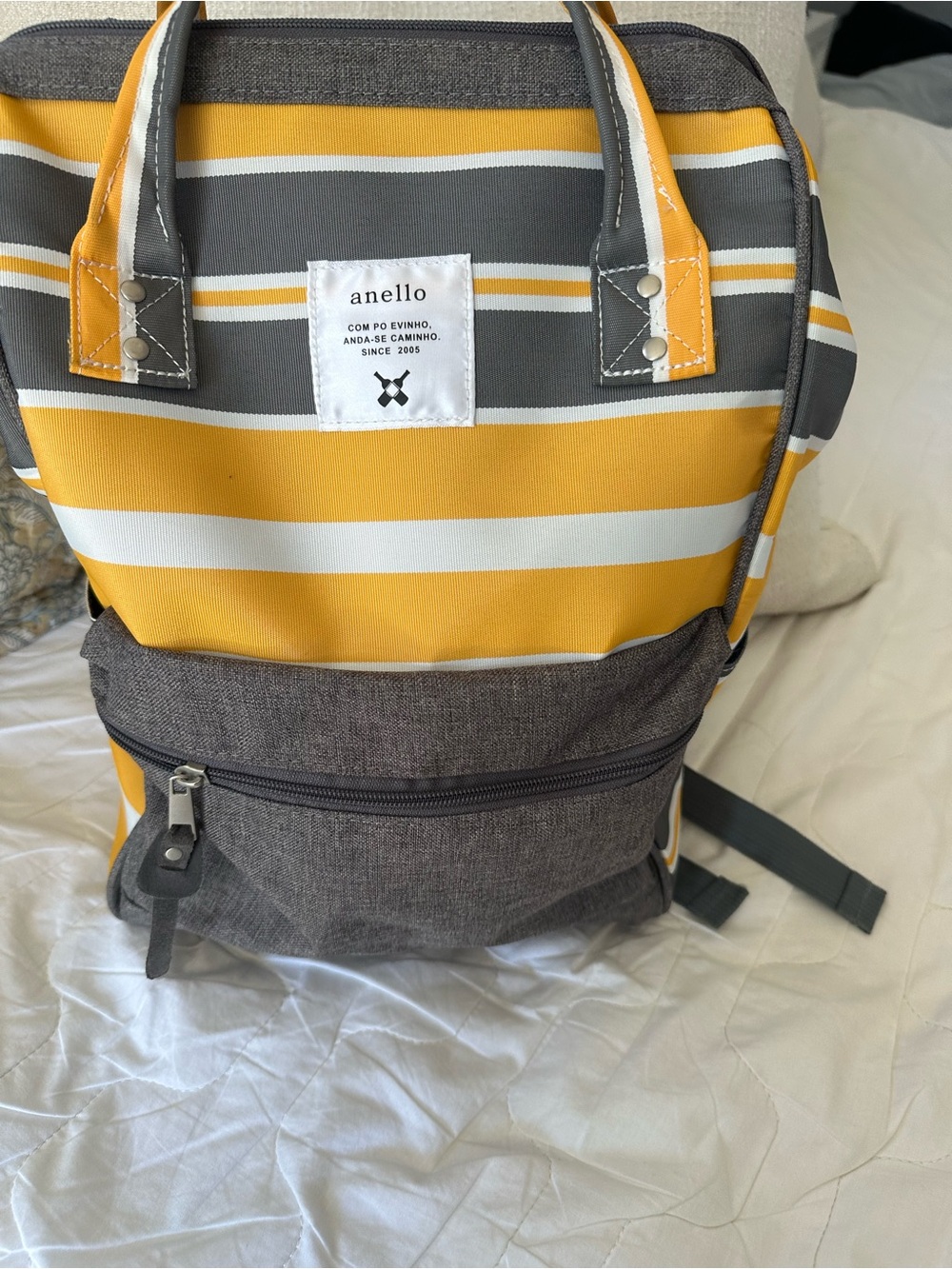 anello Yellow and Gray Striped Canvas Backpack